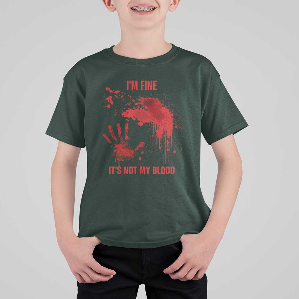 Funny Halloween Blood Stained T Shirt For Kid I'm Fine It's Not My Blood Splatter Bloody - Wonder Print Shop