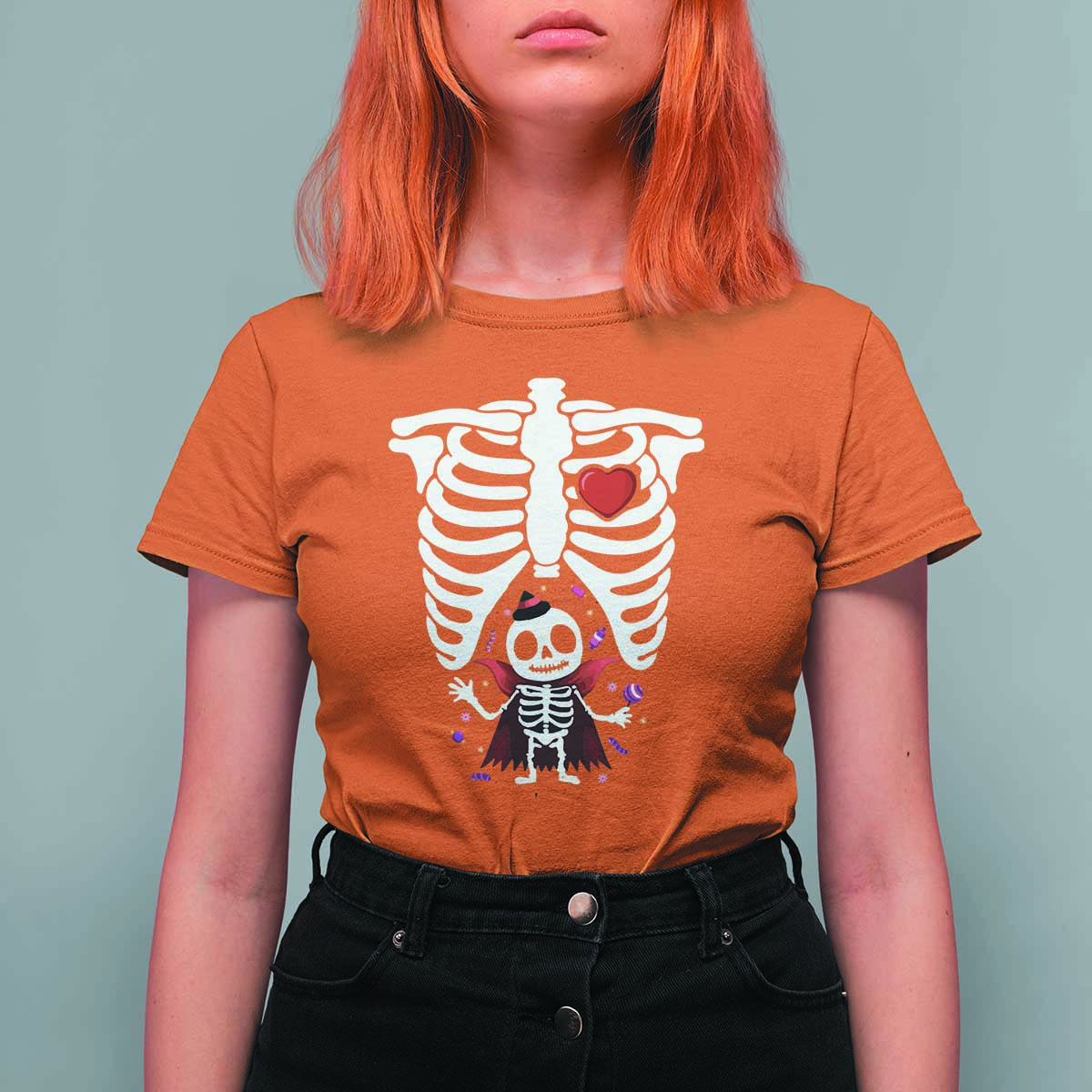Pregnancy Announcement T Shirt For Women Halloween Vampire Skeleton Monster Baby Pregnant Candy - Wonder Print Shop