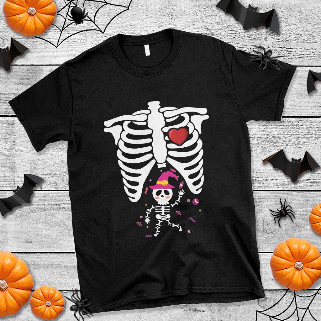 Pregnancy Announcement T Shirt Halloween Witch Skeleton Monster Baby Pregnant Candy - Wonder Print Shop