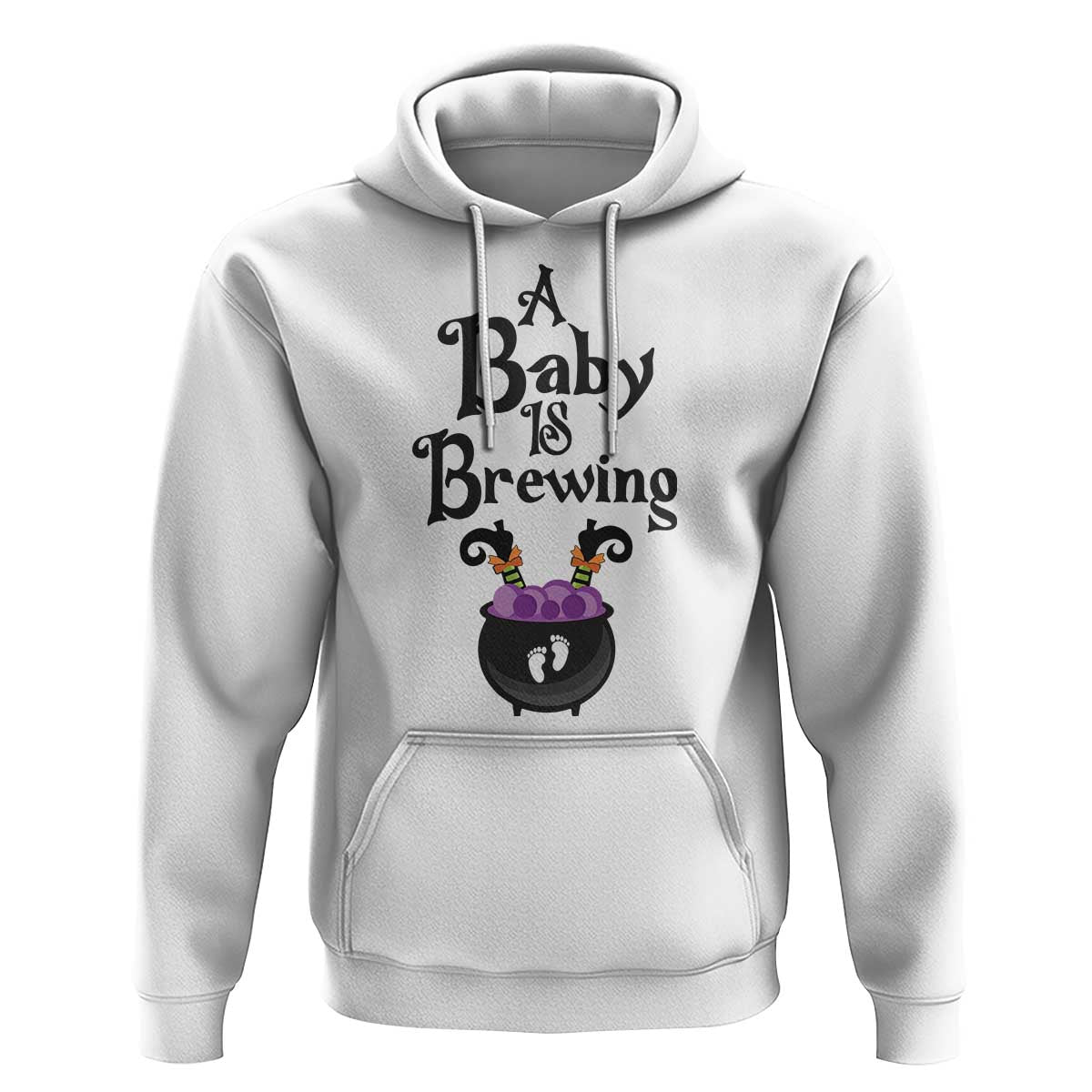 Funny Halloween Pregnancy Announcement Hoodie A Baby Is Brewing Witch Cauldron Footprint Pregnant Baby - Wonder Print Shop