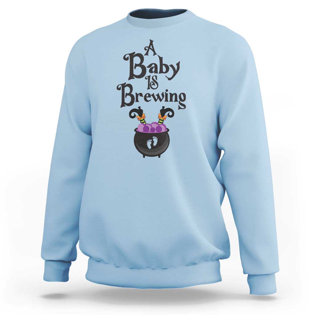 Funny Halloween Pregnancy Announcement Sweatshirt A Baby Is Brewing Witch Cauldron Footprint Pregnant Baby - Wonder Print Shop