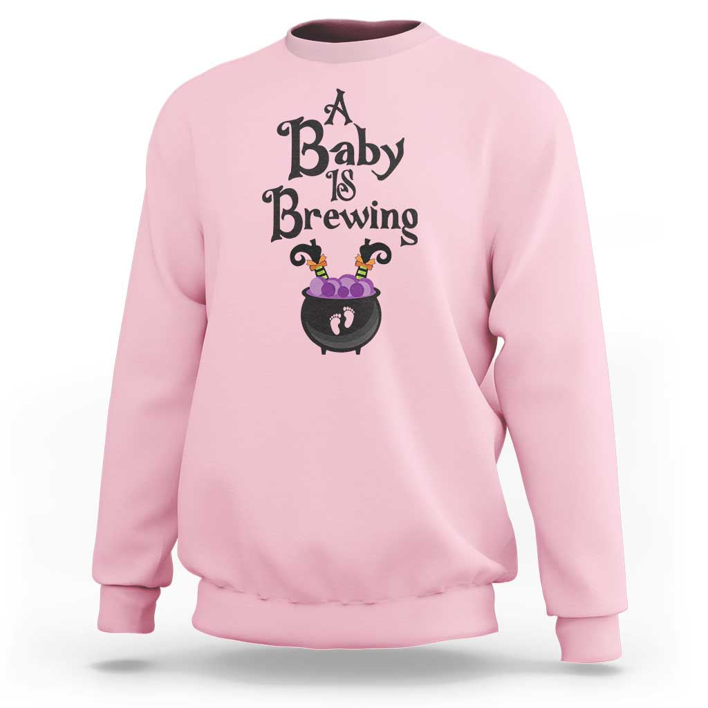 Funny Halloween Pregnancy Announcement Sweatshirt A Baby Is Brewing Witch Cauldron Footprint Pregnant Baby - Wonder Print Shop
