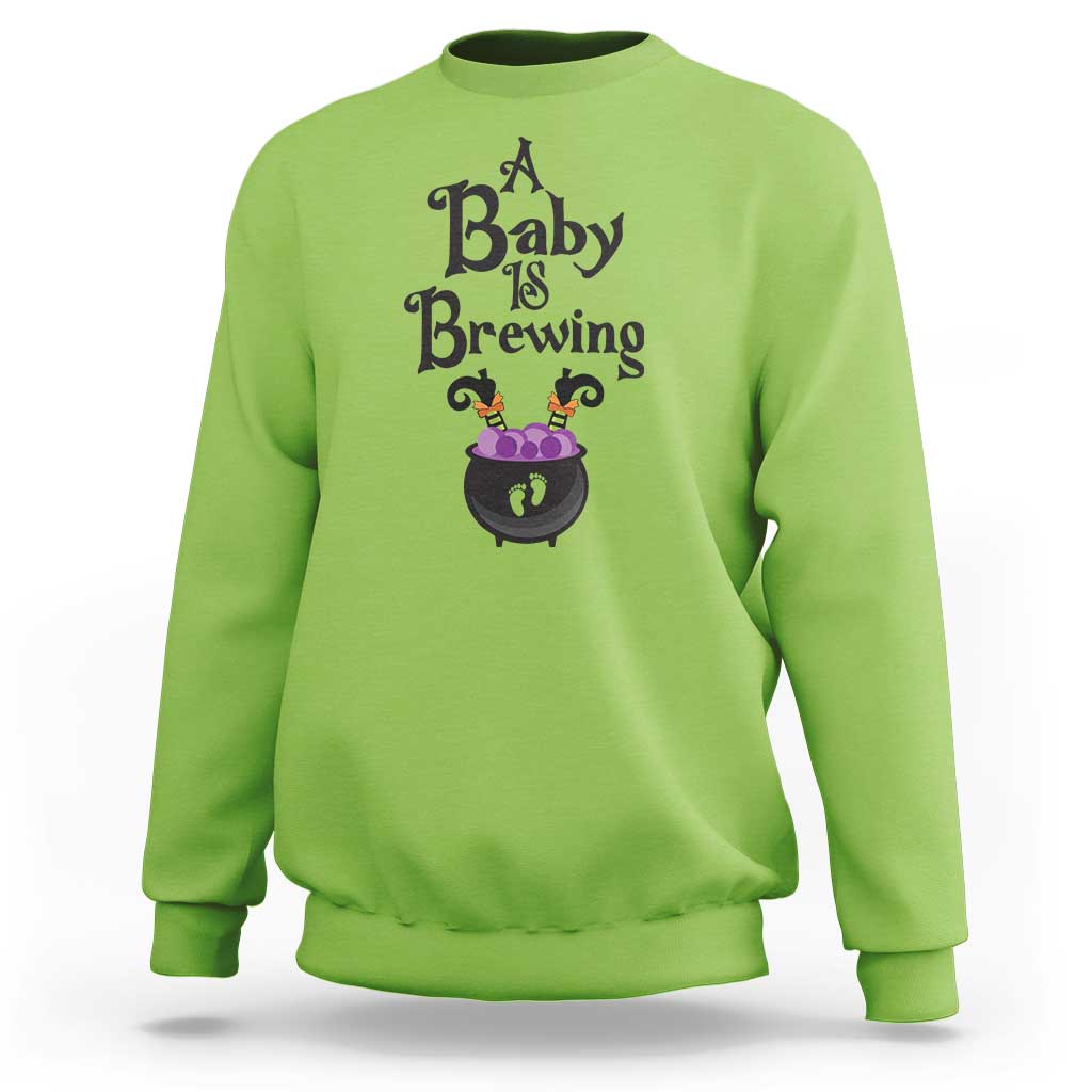Funny Halloween Pregnancy Announcement Sweatshirt A Baby Is Brewing Witch Cauldron Footprint Pregnant Baby - Wonder Print Shop