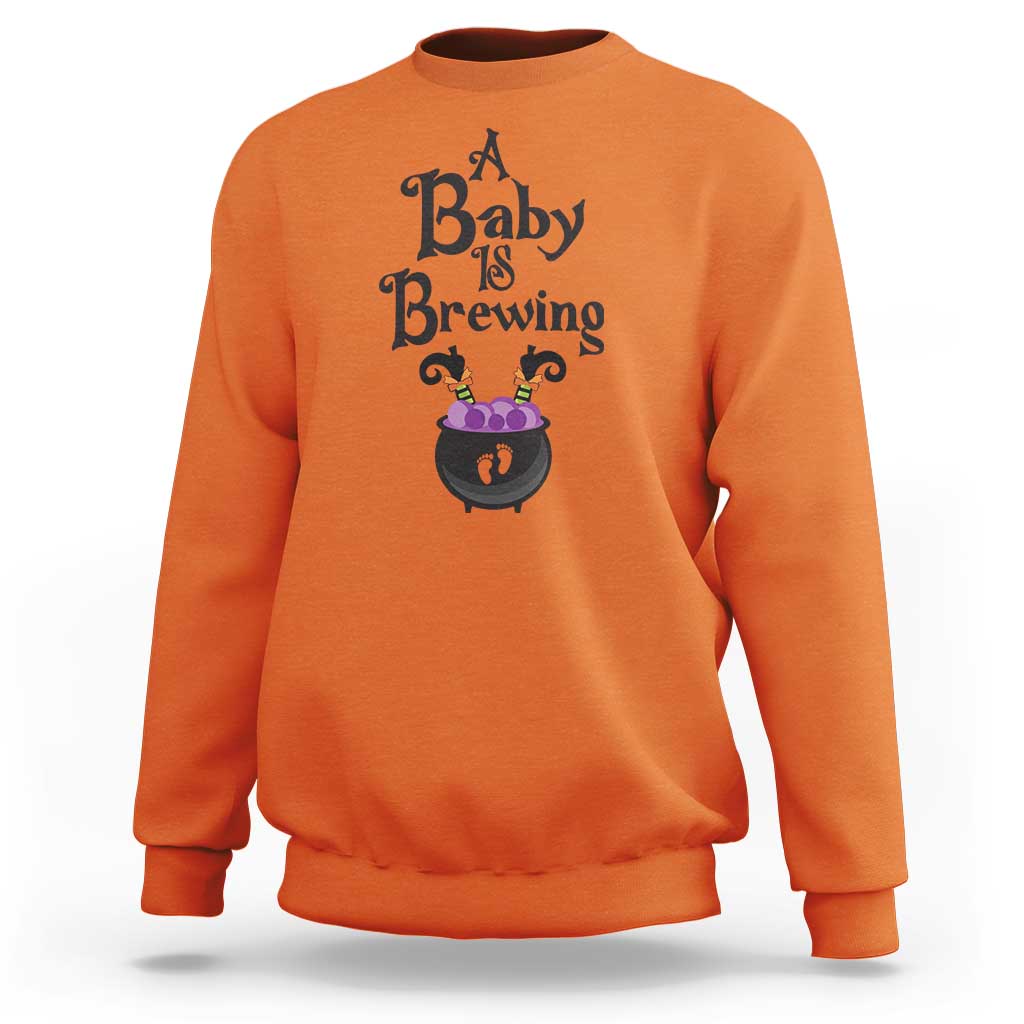 Funny Halloween Pregnancy Announcement Sweatshirt A Baby Is Brewing Witch Cauldron Footprint Pregnant Baby - Wonder Print Shop