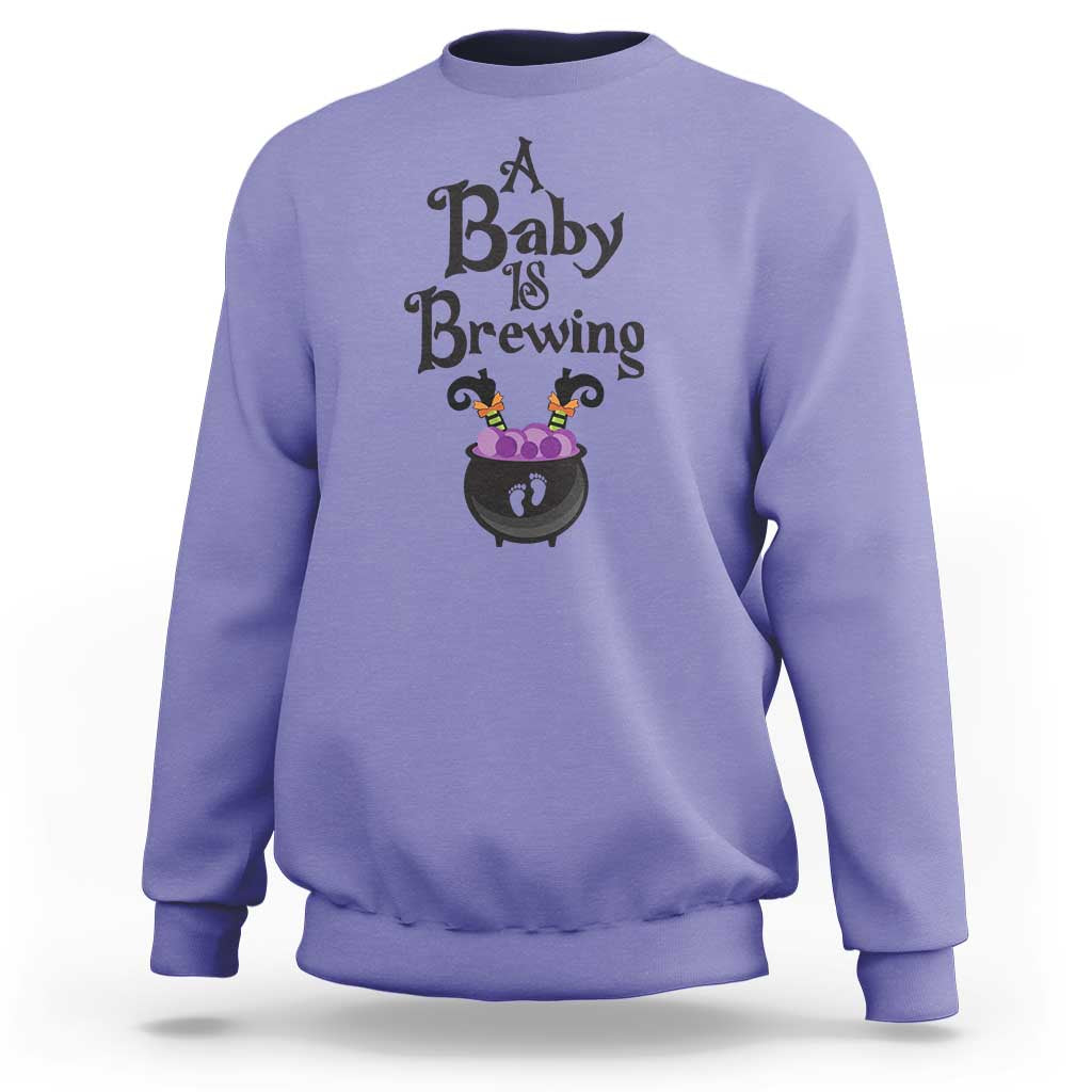 Funny Halloween Pregnancy Announcement Sweatshirt A Baby Is Brewing Witch Cauldron Footprint Pregnant Baby - Wonder Print Shop