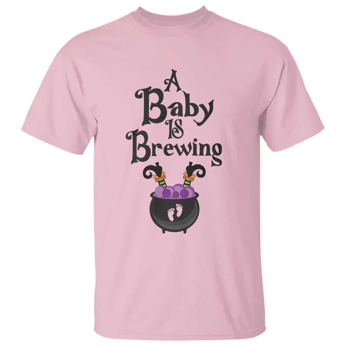 Funny Halloween Pregnancy Announcement T Shirt A Baby Is Brewing Witch Cauldron Footprint Pregnant Baby - Wonder Print Shop