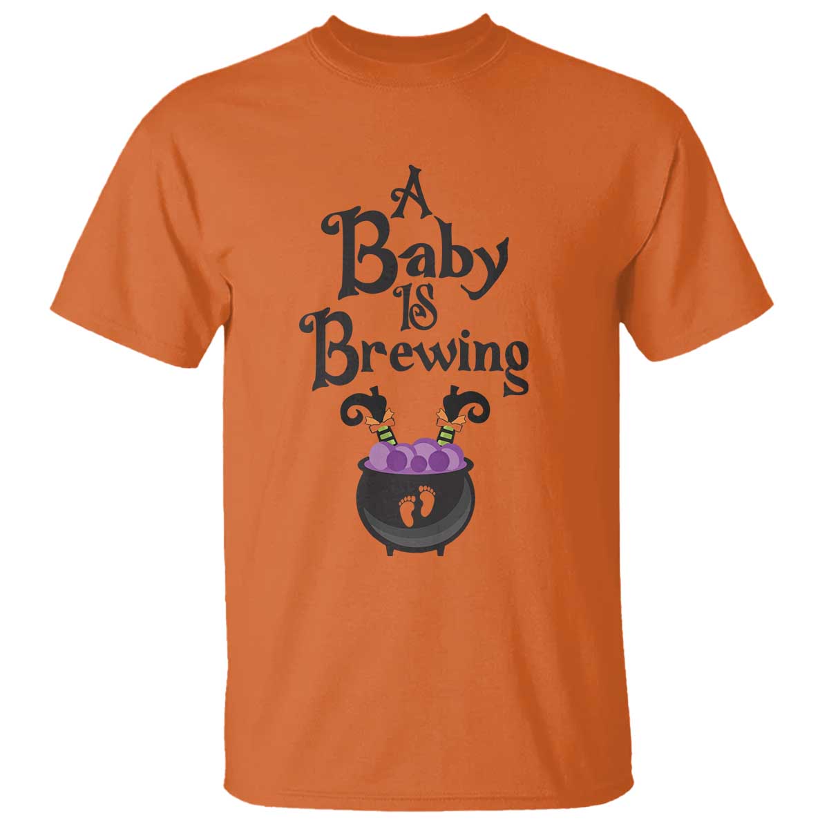 Funny Halloween Pregnancy Announcement T Shirt A Baby Is Brewing Witch Cauldron Footprint Pregnant Baby - Wonder Print Shop