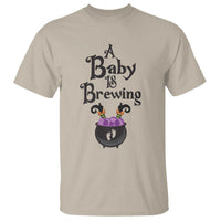 Funny Halloween Pregnancy Announcement T Shirt A Baby Is Brewing Witch Cauldron Footprint Pregnant Baby - Wonder Print Shop