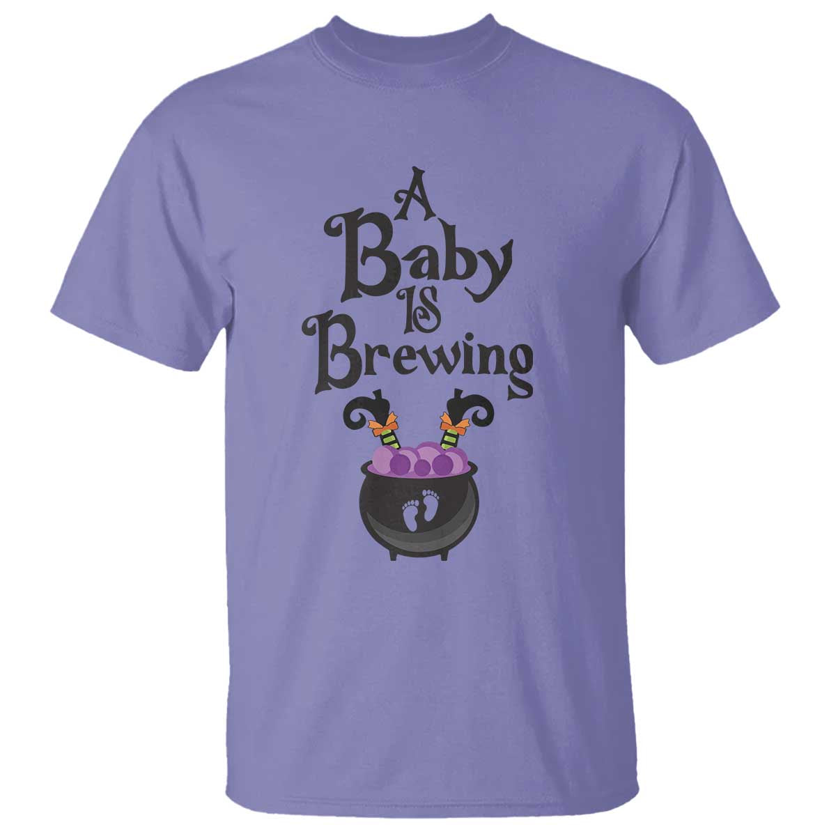 Funny Halloween Pregnancy Announcement T Shirt A Baby Is Brewing Witch Cauldron Footprint Pregnant Baby - Wonder Print Shop