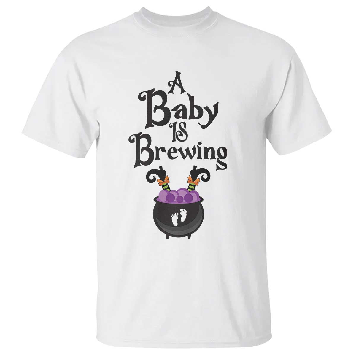 Funny Halloween Pregnancy Announcement T Shirt A Baby Is Brewing Witch Cauldron Footprint Pregnant Baby - Wonder Print Shop