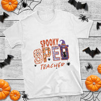 Spooky SPED Teacher T Shirt Special Education Teacher Halloween Witch Hat Cat Ghost - Wonder Print Shop