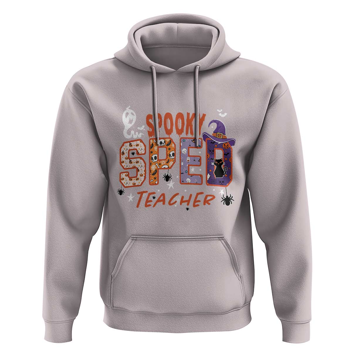 Spooky SPED Teacher Hoodie Special Education Teacher Halloween Witch Hat Cat Ghost - Wonder Print Shop