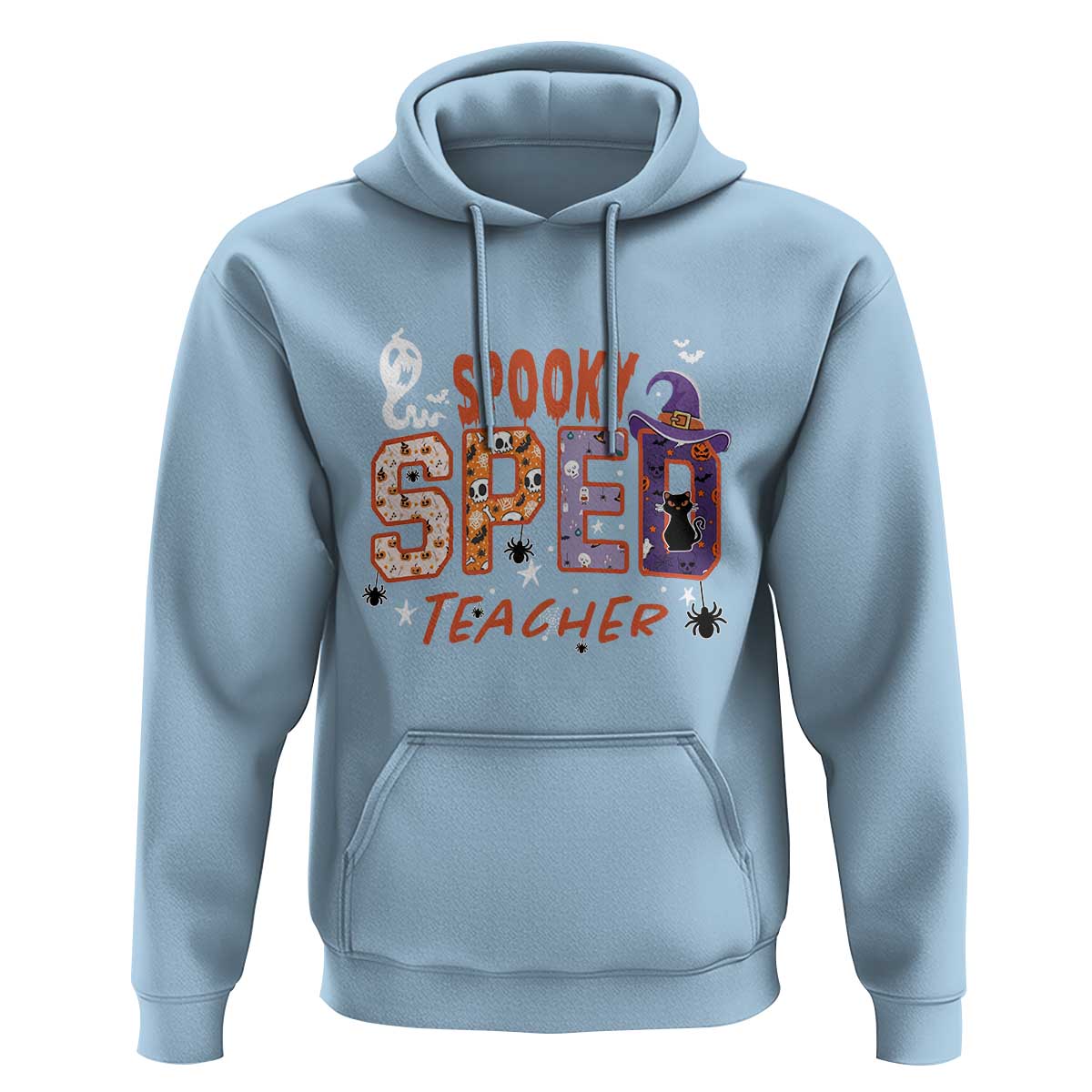 Spooky SPED Teacher Hoodie Special Education Teacher Halloween Witch Hat Cat Ghost - Wonder Print Shop
