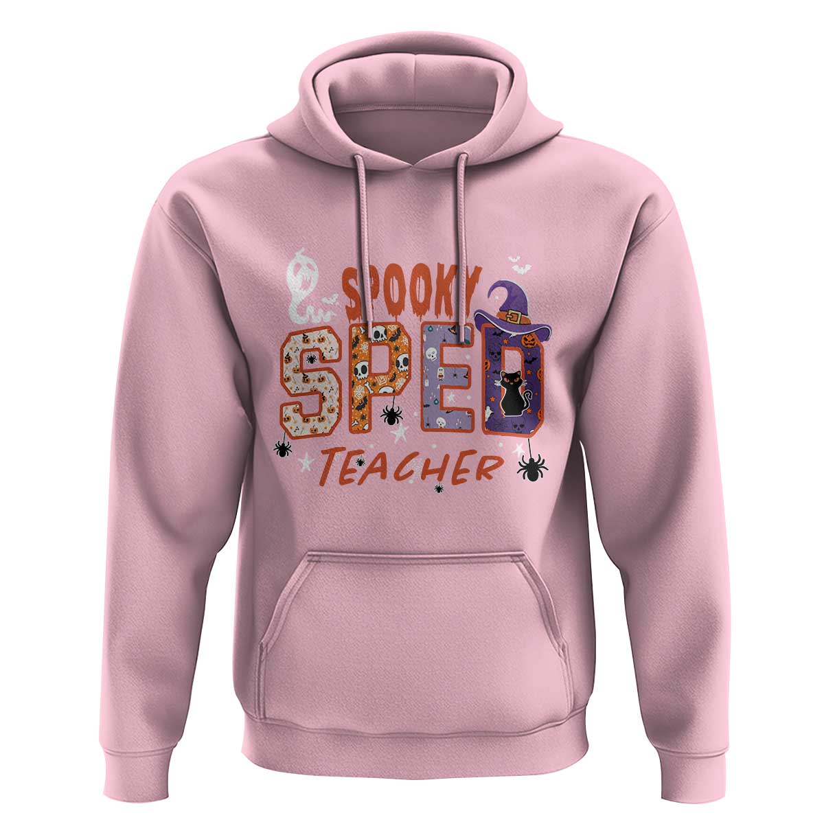 Spooky SPED Teacher Hoodie Special Education Teacher Halloween Witch Hat Cat Ghost - Wonder Print Shop