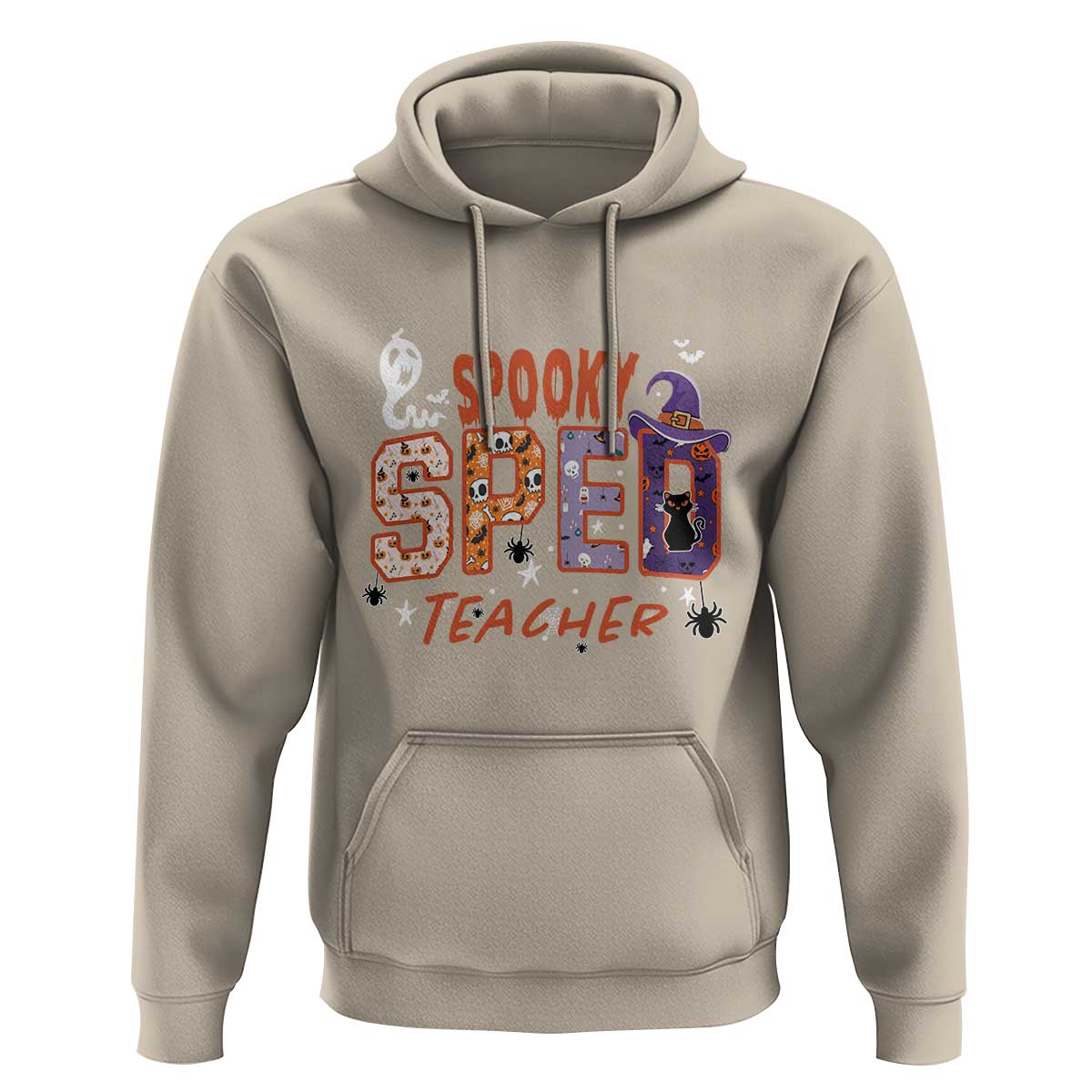 Spooky SPED Teacher Hoodie Special Education Teacher Halloween Witch Hat Cat Ghost - Wonder Print Shop