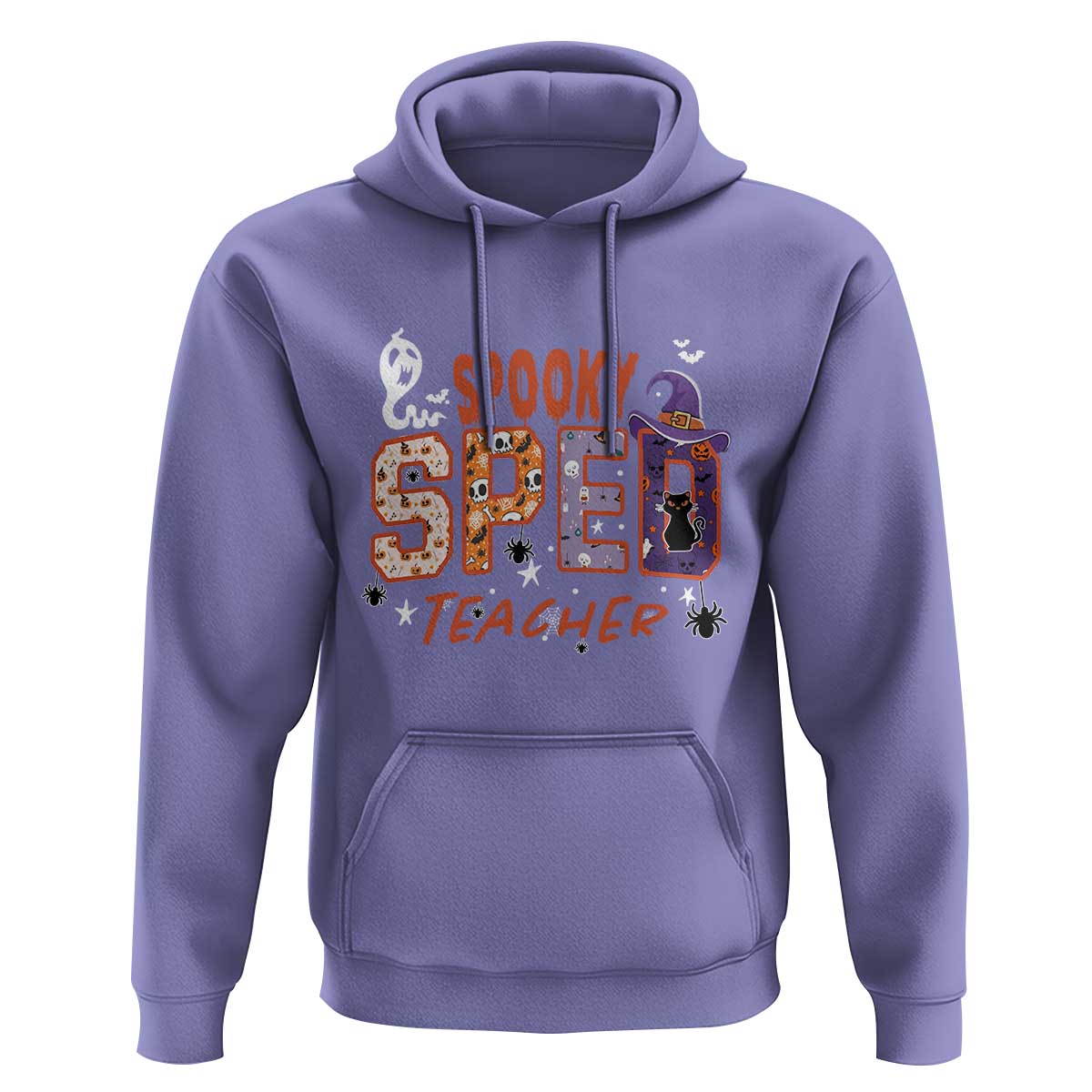 Spooky SPED Teacher Hoodie Special Education Teacher Halloween Witch Hat Cat Ghost - Wonder Print Shop