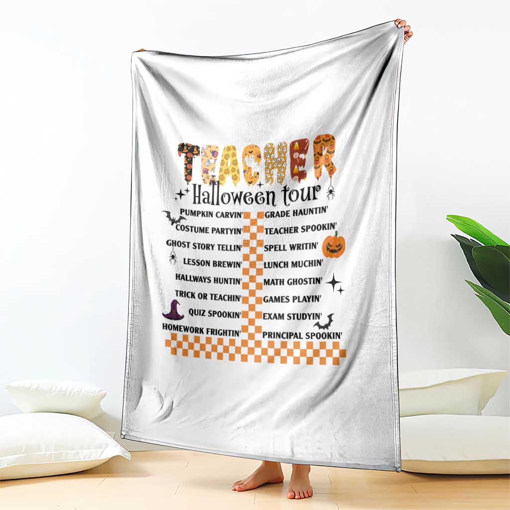 Funny Teacher Halloween Tour Throw Blanket Spooky Teacher Activities Pumpkin Witch Hat Bat - Wonder Print Shop