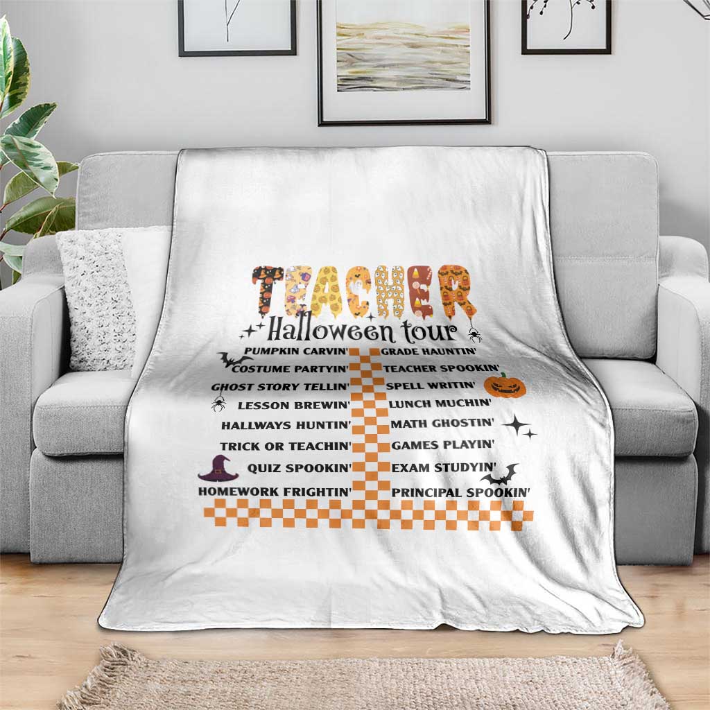 Funny Teacher Halloween Tour Throw Blanket Spooky Teacher Activities Pumpkin Witch Hat Bat - Wonder Print Shop