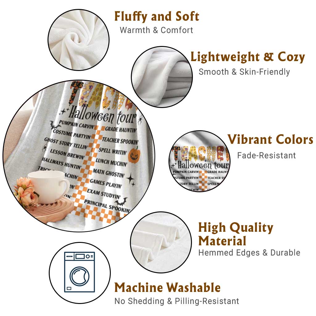 Funny Teacher Halloween Tour Throw Blanket Spooky Teacher Activities Pumpkin Witch Hat Bat - Wonder Print Shop