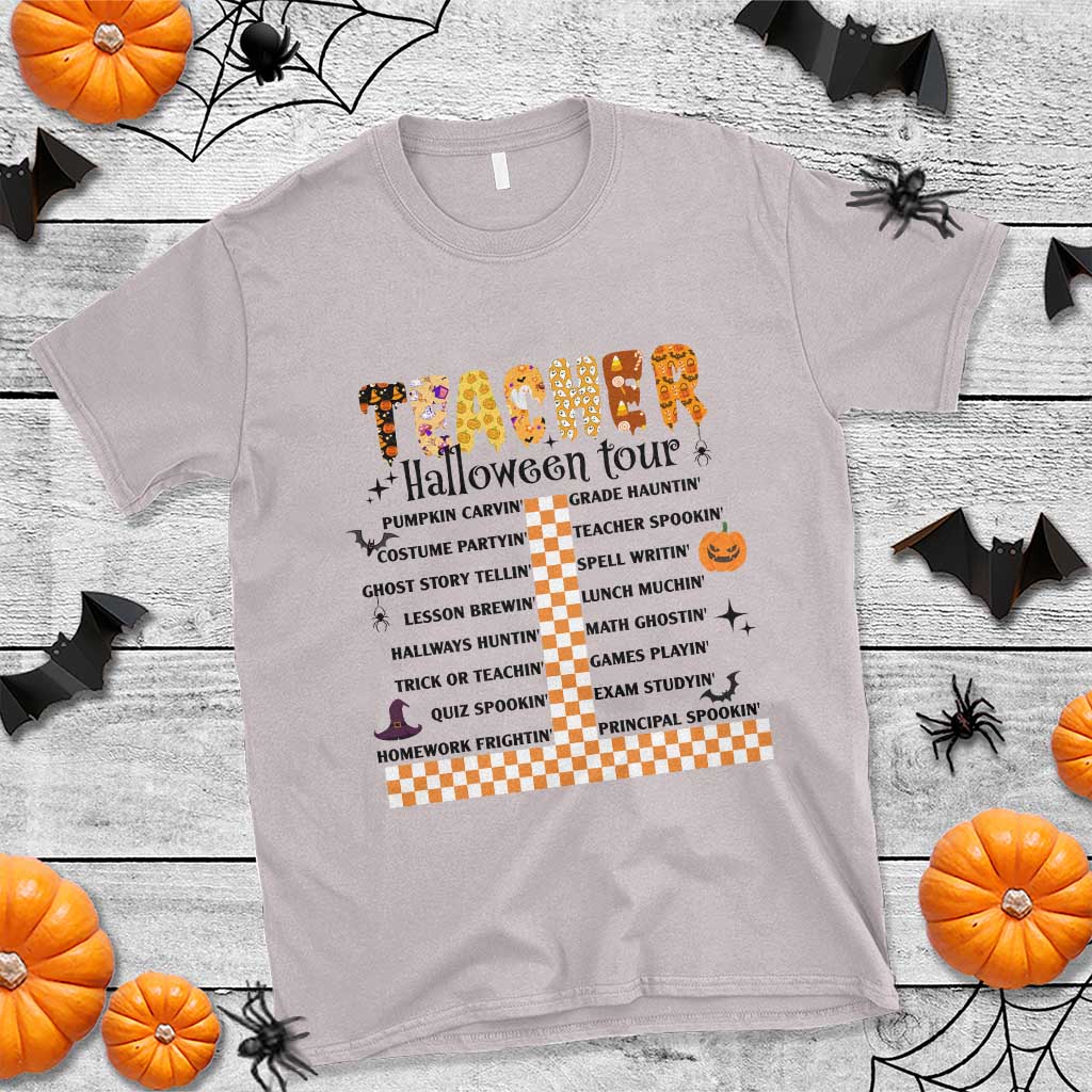 Funny Teacher Halloween Tour T Shirt Spooky Teacher Activities Pumpkin Witch Hat Bat - Wonder Print Shop