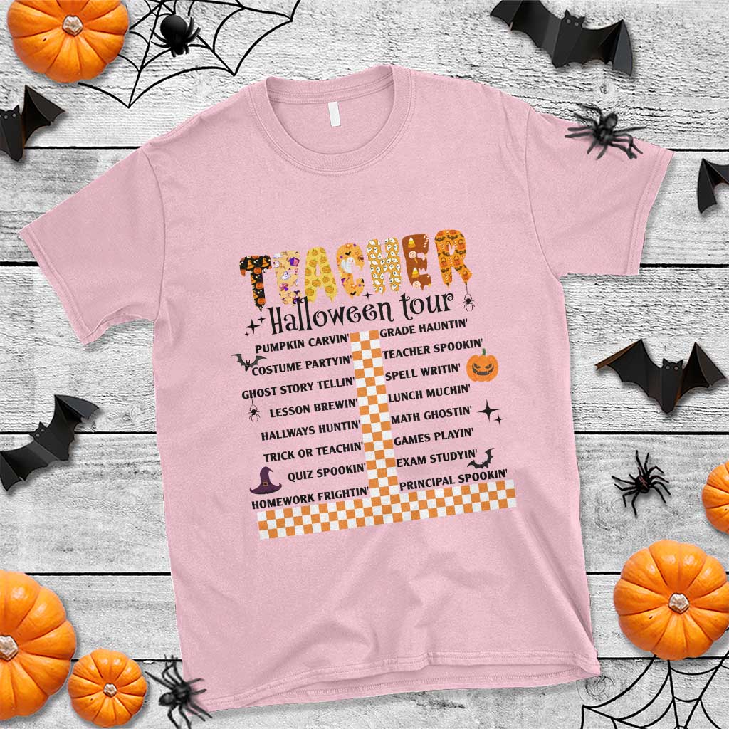 Funny Teacher Halloween Tour T Shirt Spooky Teacher Activities Pumpkin Witch Hat Bat - Wonder Print Shop