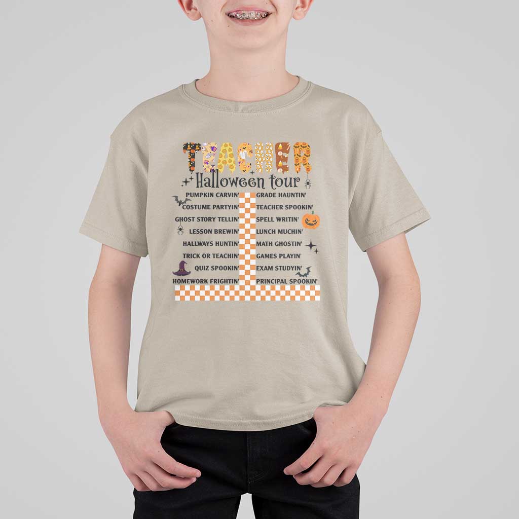 Funny Teacher Halloween Tour T Shirt For Kid Spooky Teacher Activities Pumpkin Witch Hat Bat - Wonder Print Shop