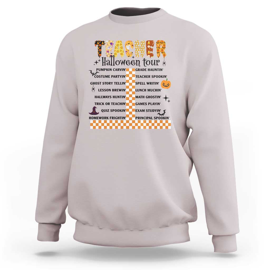 Funny Teacher Halloween Tour Sweatshirt Spooky Teacher Activities Pumpkin Witch Hat Bat - Wonder Print Shop