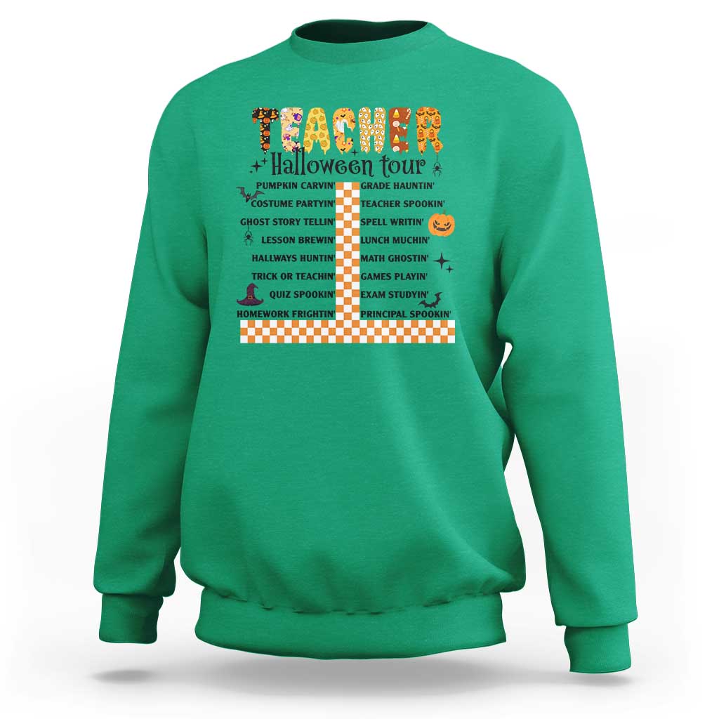 Funny Teacher Halloween Tour Sweatshirt Spooky Teacher Activities Pumpkin Witch Hat Bat - Wonder Print Shop