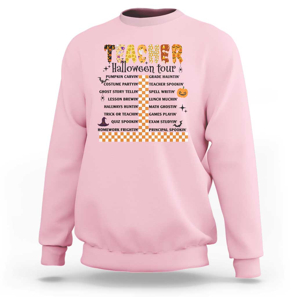 Funny Teacher Halloween Tour Sweatshirt Spooky Teacher Activities Pumpkin Witch Hat Bat - Wonder Print Shop