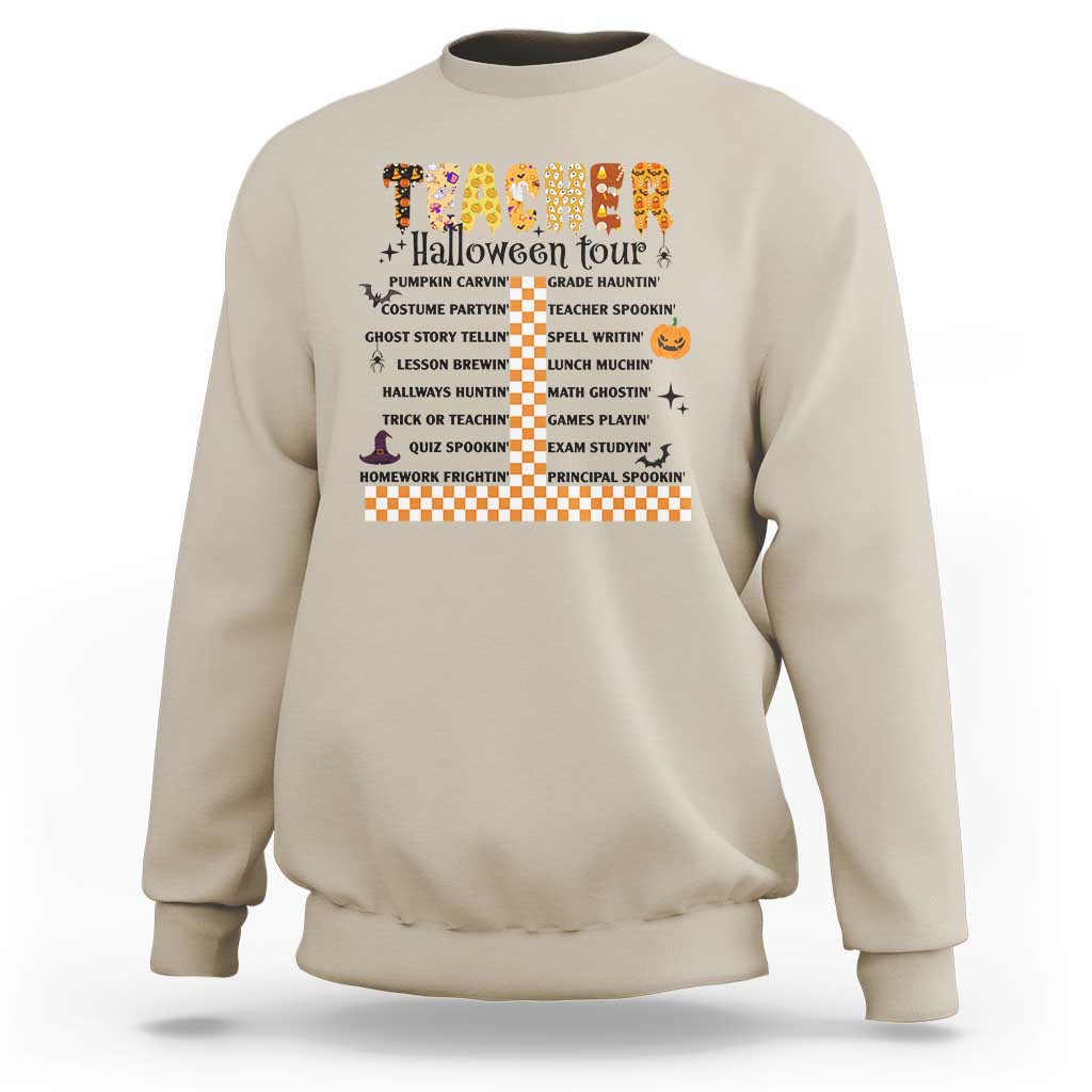 Funny Teacher Halloween Tour Sweatshirt Spooky Teacher Activities Pumpkin Witch Hat Bat - Wonder Print Shop