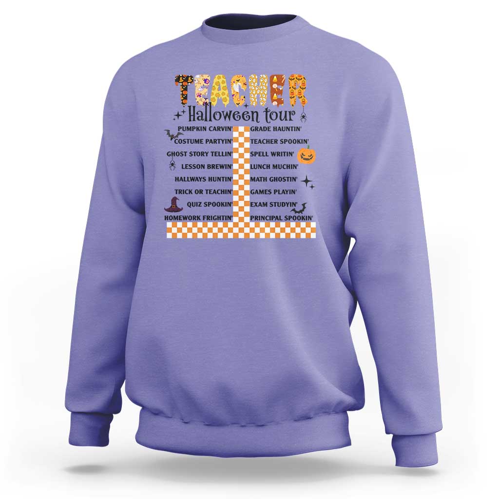 Funny Teacher Halloween Tour Sweatshirt Spooky Teacher Activities Pumpkin Witch Hat Bat - Wonder Print Shop