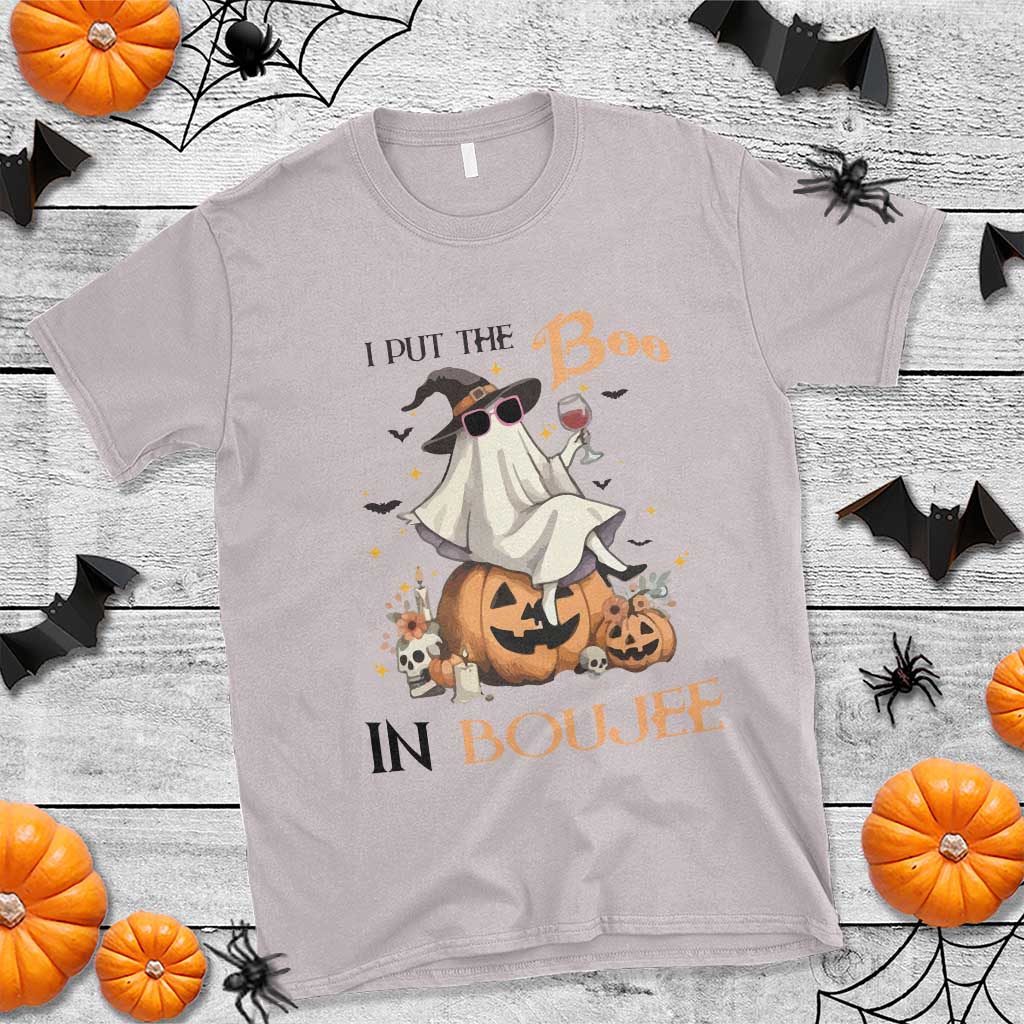 I Put The Boo In Boujee T Shirt Halloween Cute Lady Ghost Is Drinking Wine Pumpkin - Wonder Print Shop