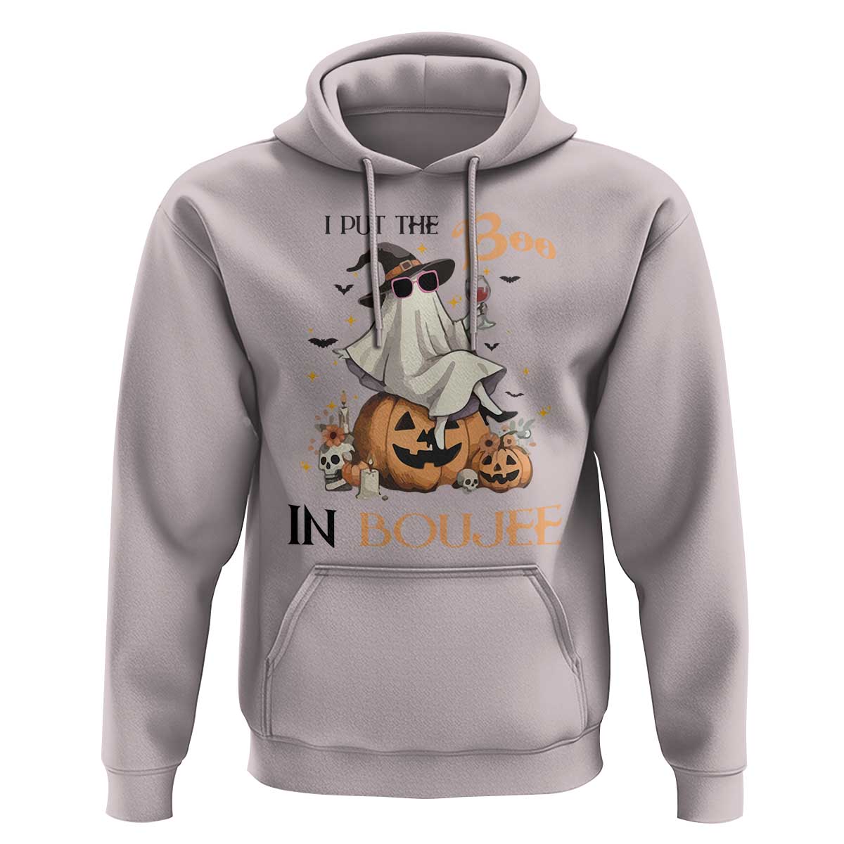 I Put The Boo In Boujee Hoodie Halloween Cute Lady Ghost Is Drinking Wine Pumpkin - Wonder Print Shop