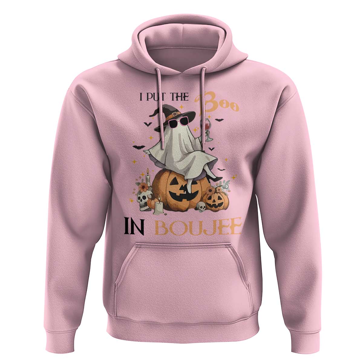 I Put The Boo In Boujee Hoodie Halloween Cute Lady Ghost Is Drinking Wine Pumpkin - Wonder Print Shop