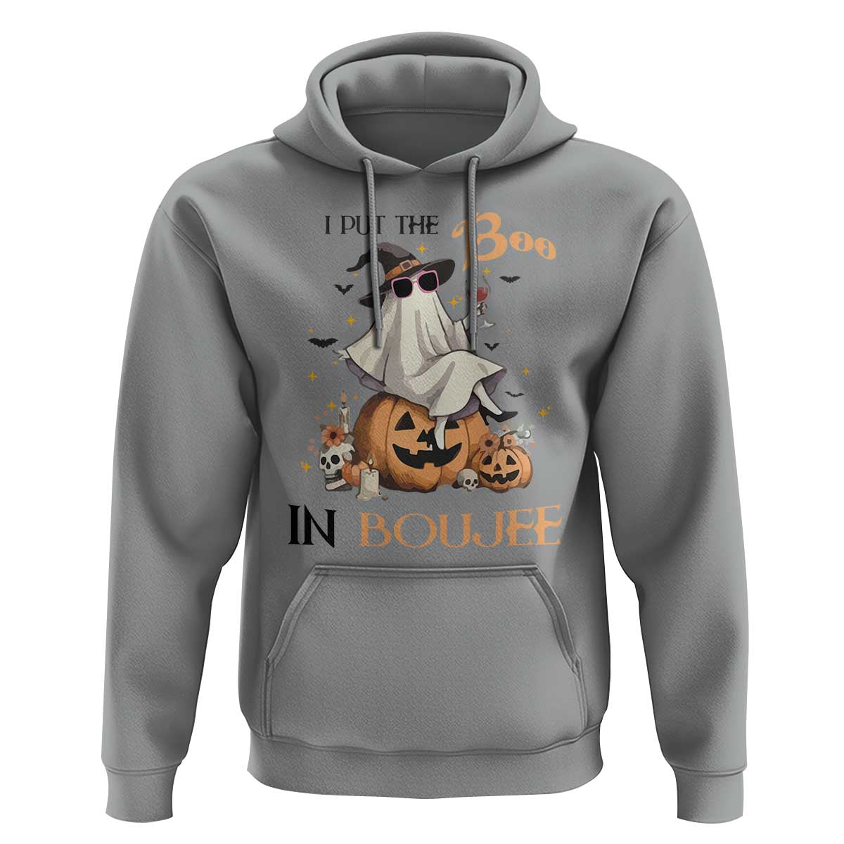I Put The Boo In Boujee Hoodie Halloween Cute Lady Ghost Is Drinking Wine Pumpkin - Wonder Print Shop