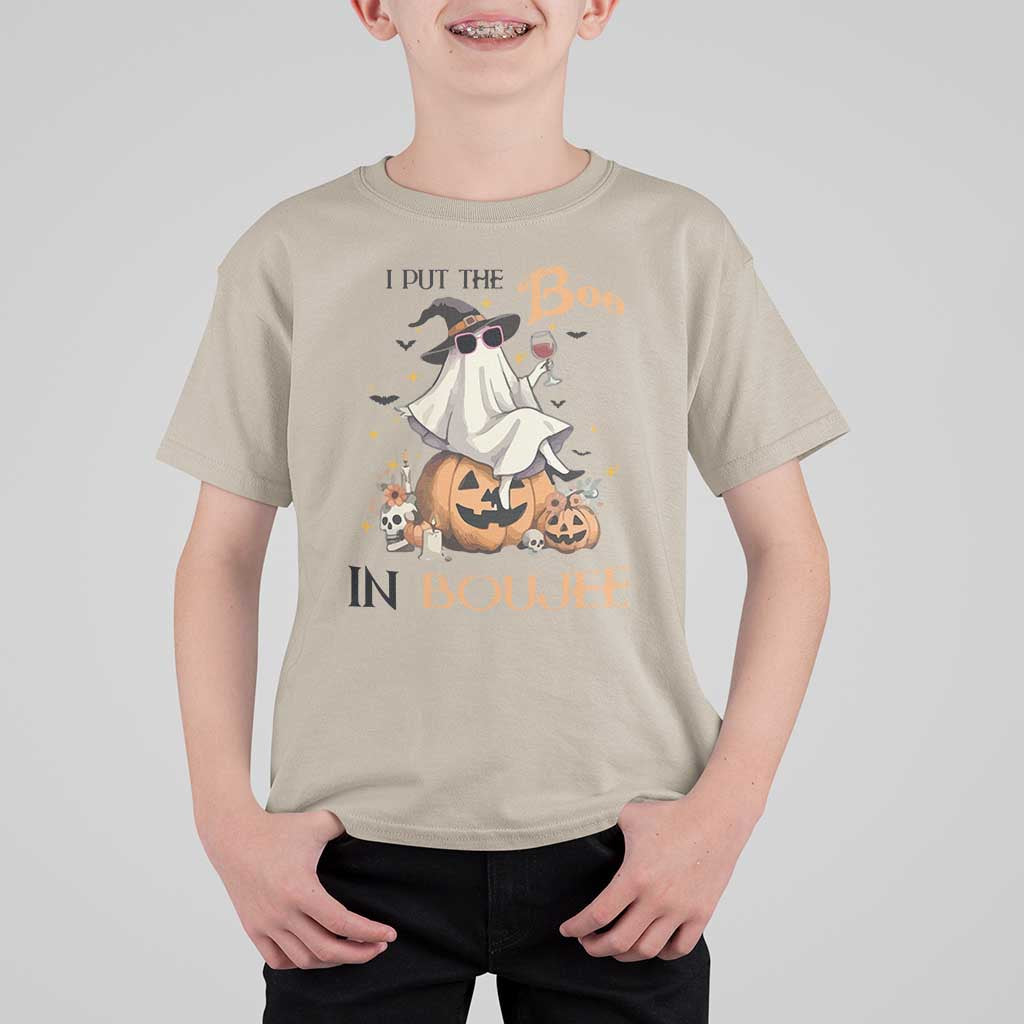 I Put The Boo In Boujee T Shirt For Kid Halloween Cute Lady Ghost Is Drinking Wine Pumpkin - Wonder Print Shop