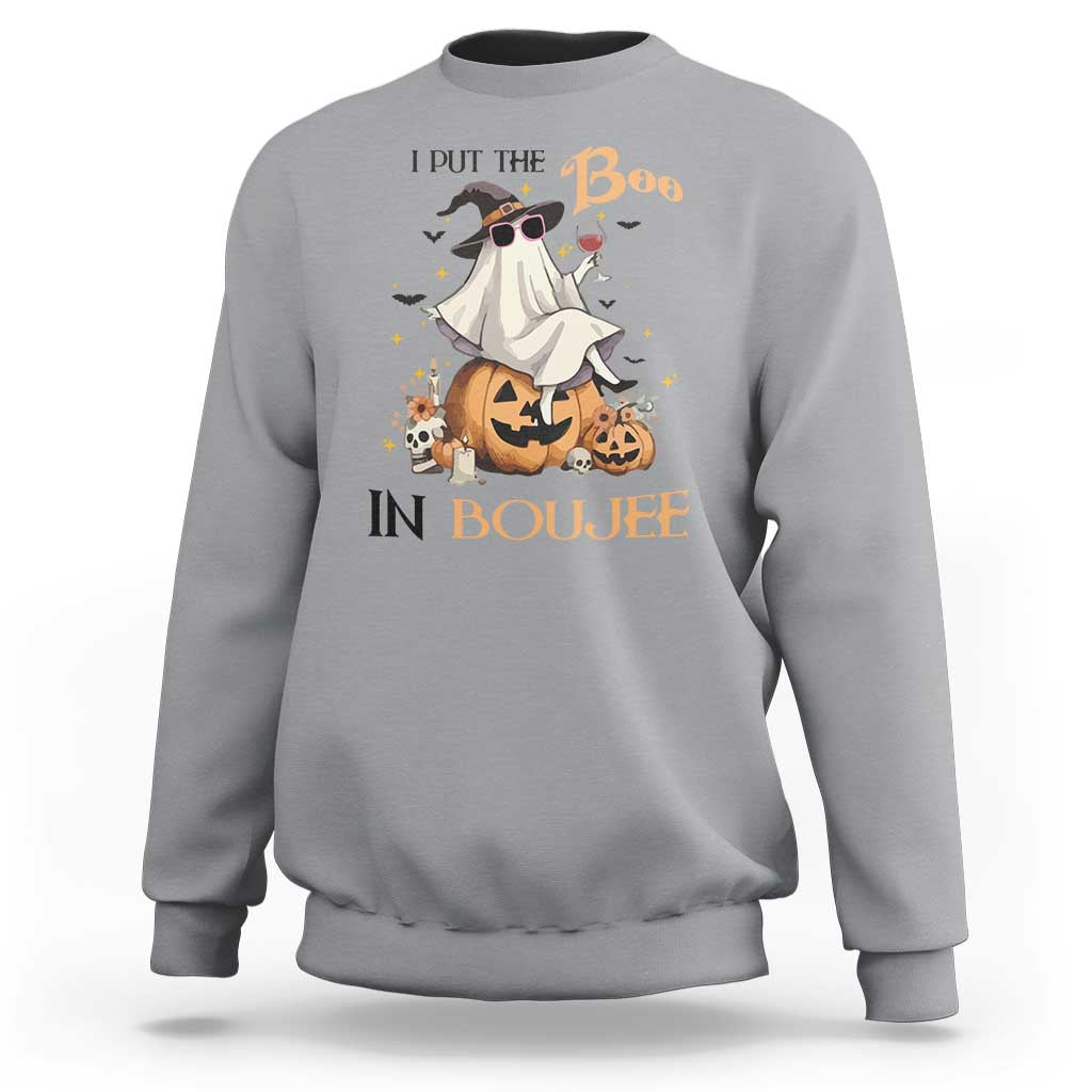 I Put The Boo In Boujee Sweatshirt Halloween Cute Lady Ghost Is Drinking Wine Pumpkin - Wonder Print Shop