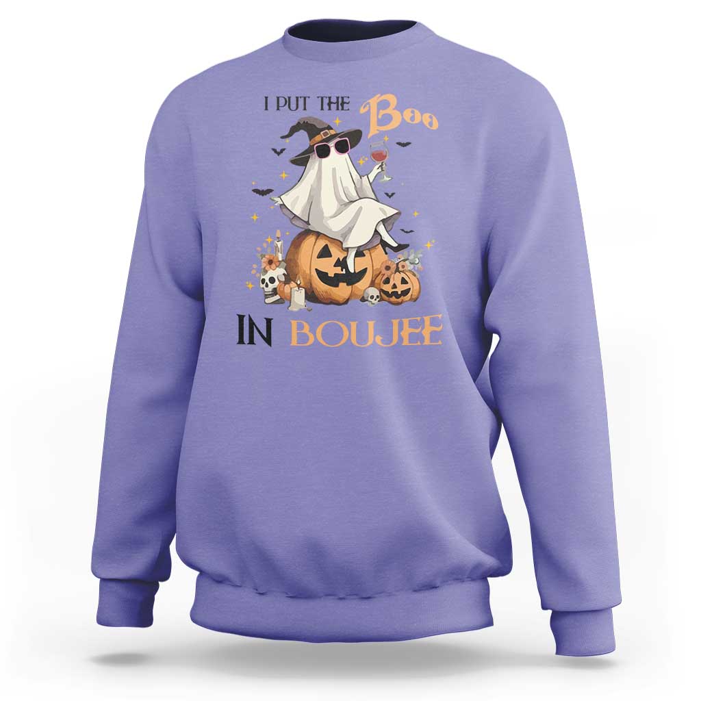 I Put The Boo In Boujee Sweatshirt Halloween Cute Lady Ghost Is Drinking Wine Pumpkin - Wonder Print Shop
