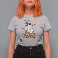 I Put The Boo In Boujee T Shirt For Women Halloween Cute Lady Ghost Is Drinking Wine Pumpkin - Wonder Print Shop