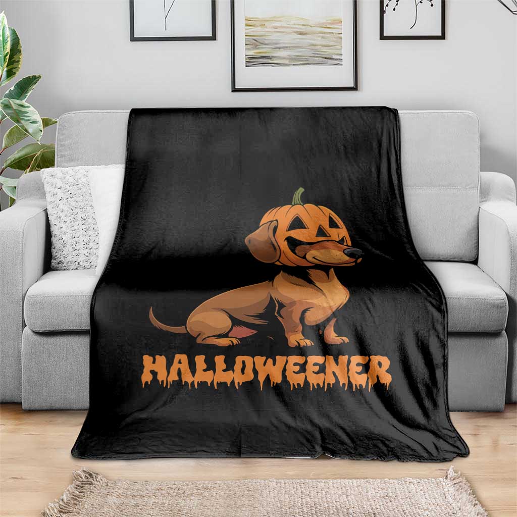 Funny Halloween Dachshund Throw Blanket Halloweener Pumpkin Wiener Dog - Wonder Print Shop