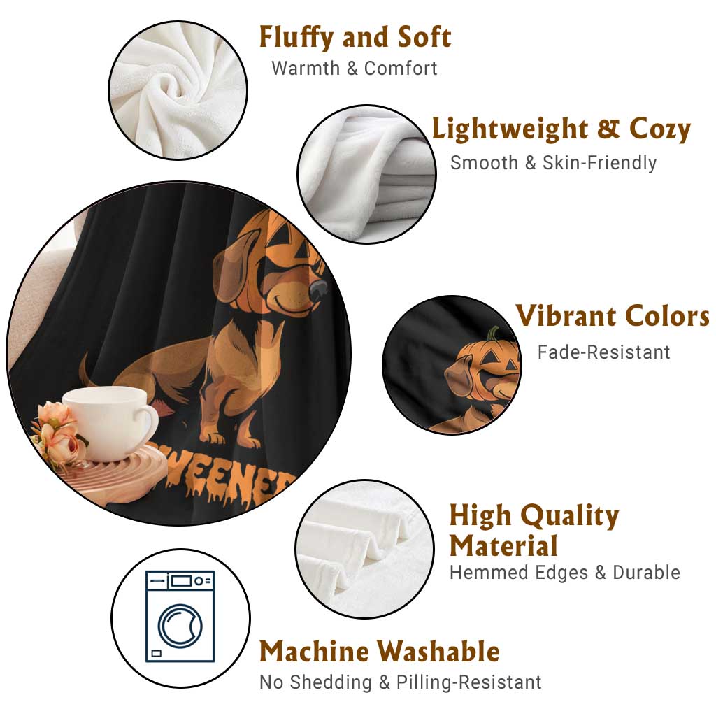 Funny Halloween Dachshund Throw Blanket Halloweener Pumpkin Wiener Dog - Wonder Print Shop