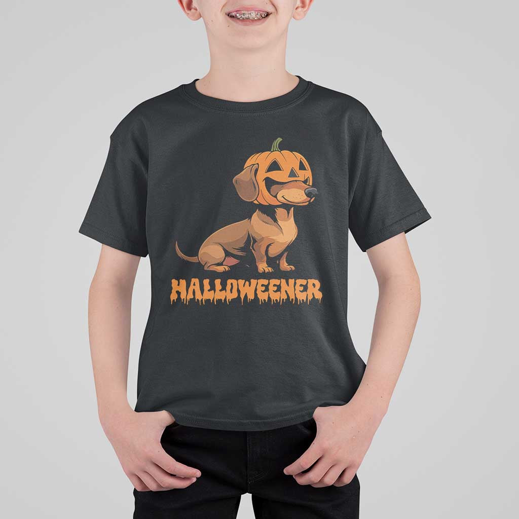 Funny Halloween Dachshund T Shirt For Kid Halloweener Pumpkin Wiener Dog - Wonder Print Shop