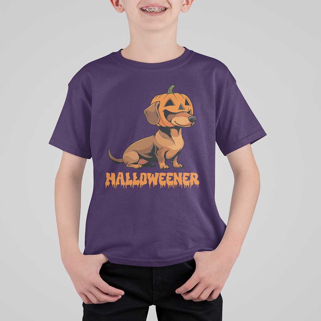 Funny Halloween Dachshund T Shirt For Kid Halloweener Pumpkin Wiener Dog - Wonder Print Shop