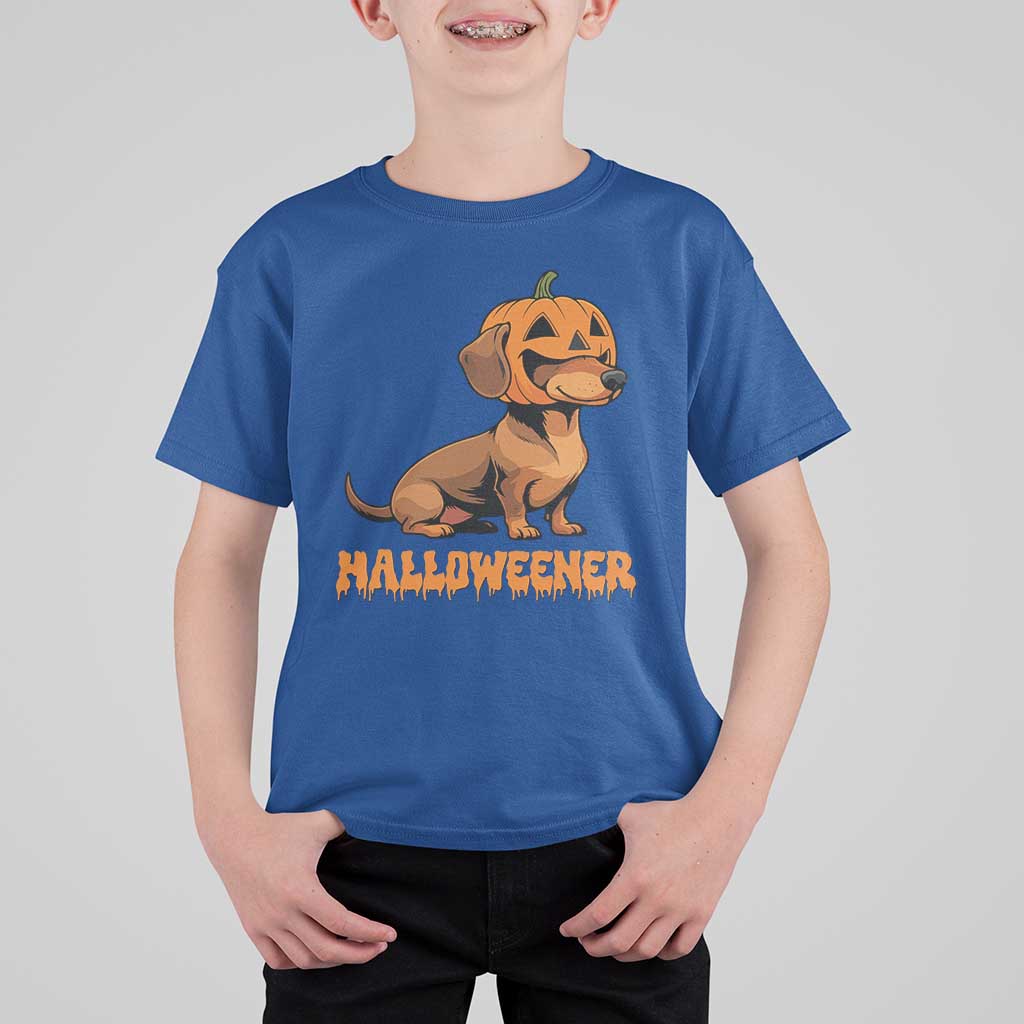 Funny Halloween Dachshund T Shirt For Kid Halloweener Pumpkin Wiener Dog - Wonder Print Shop