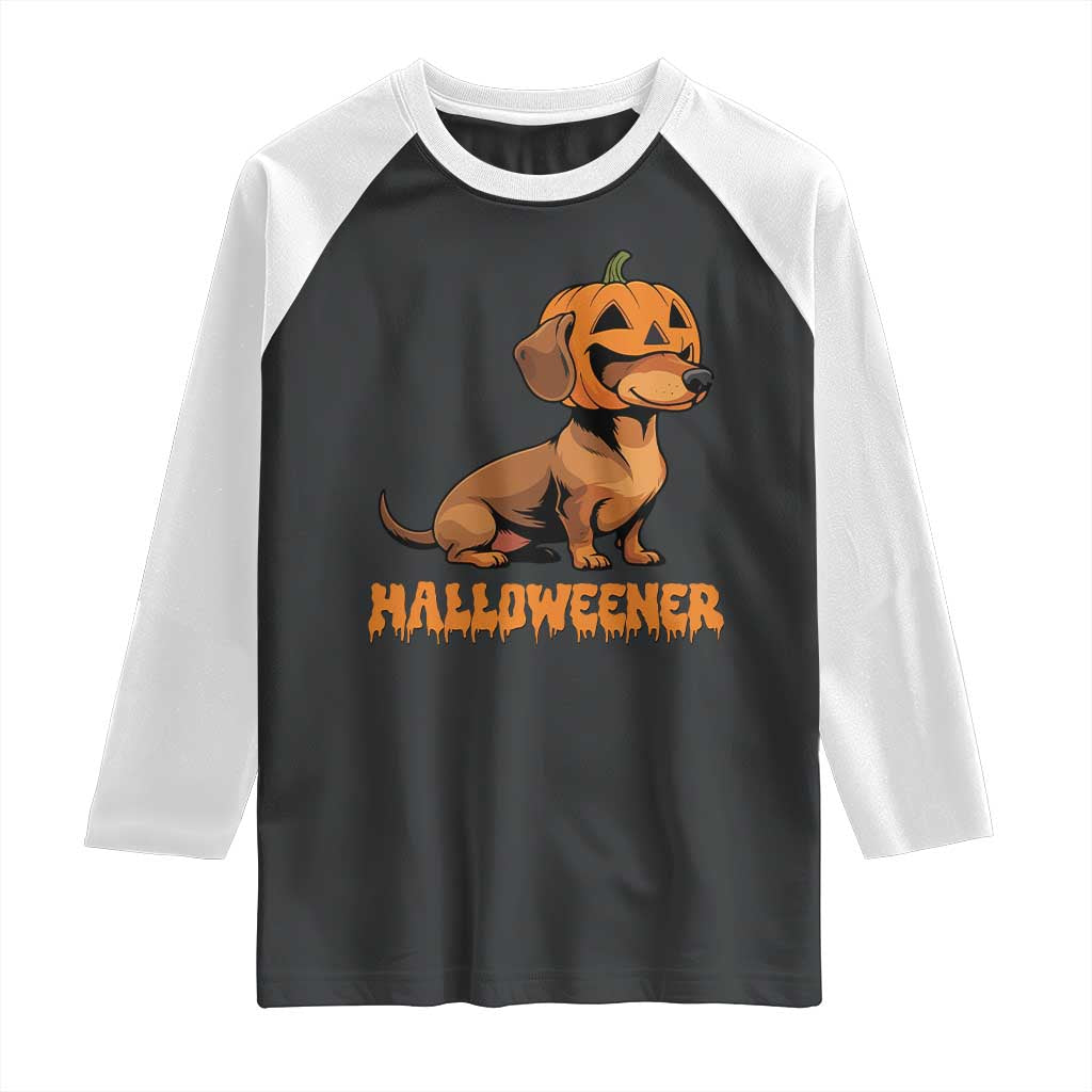 Funny Halloween Dachshund Raglan Shirt Halloweener Pumpkin Wiener Dog - Wonder Print Shop