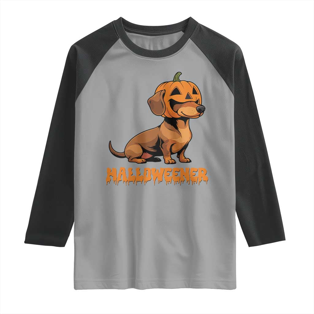 Funny Halloween Dachshund Raglan Shirt Halloweener Pumpkin Wiener Dog - Wonder Print Shop