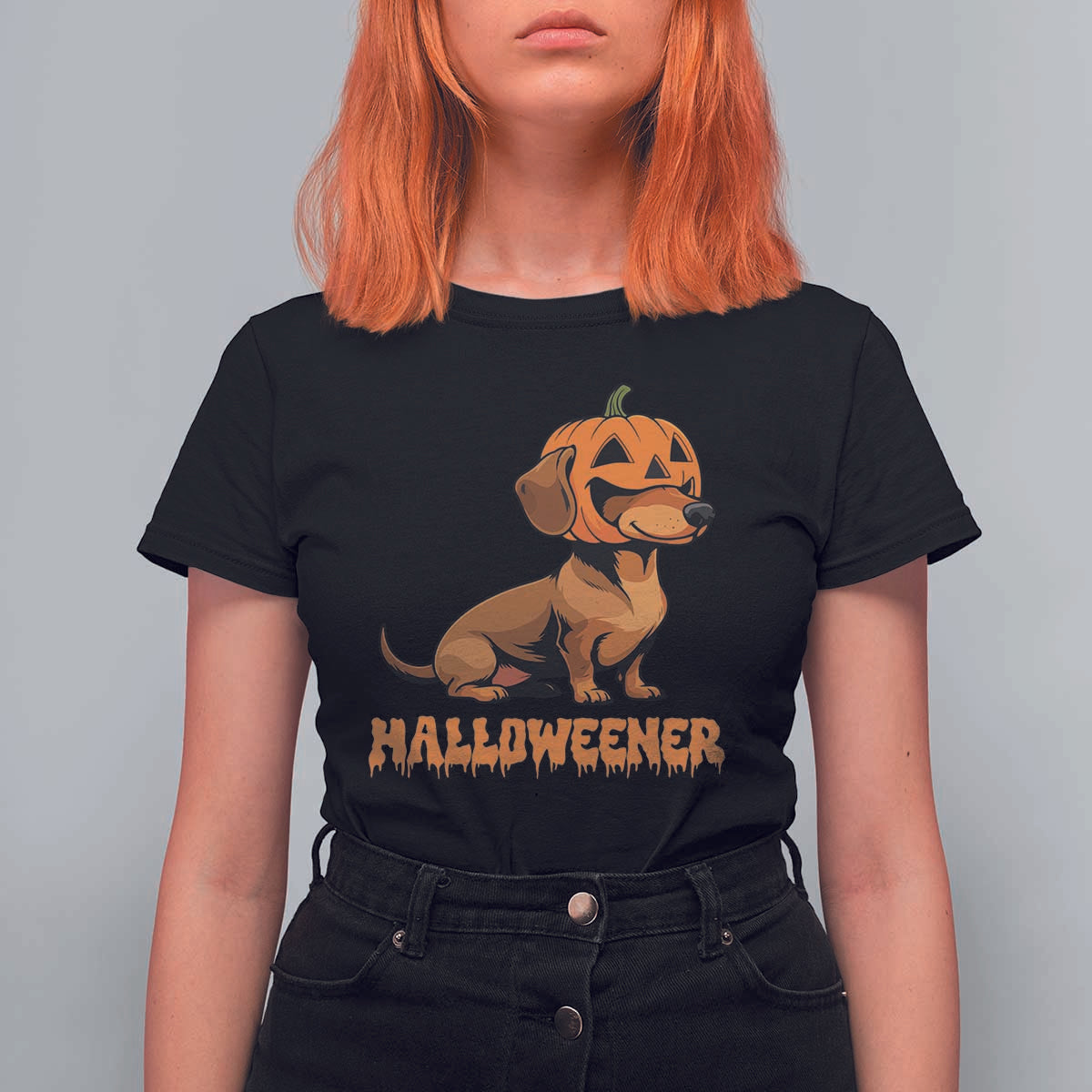 Funny Halloween Dachshund T Shirt For Women Halloweener Pumpkin Wiener Dog - Wonder Print Shop
