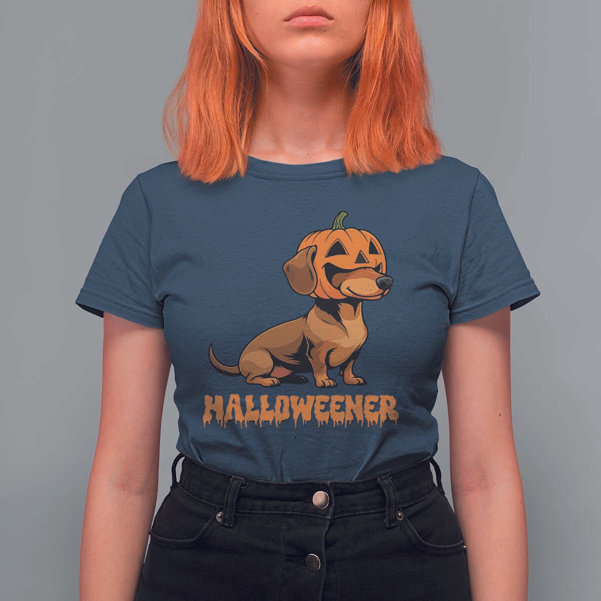 Funny Halloween Dachshund T Shirt For Women Halloweener Pumpkin Wiener Dog - Wonder Print Shop