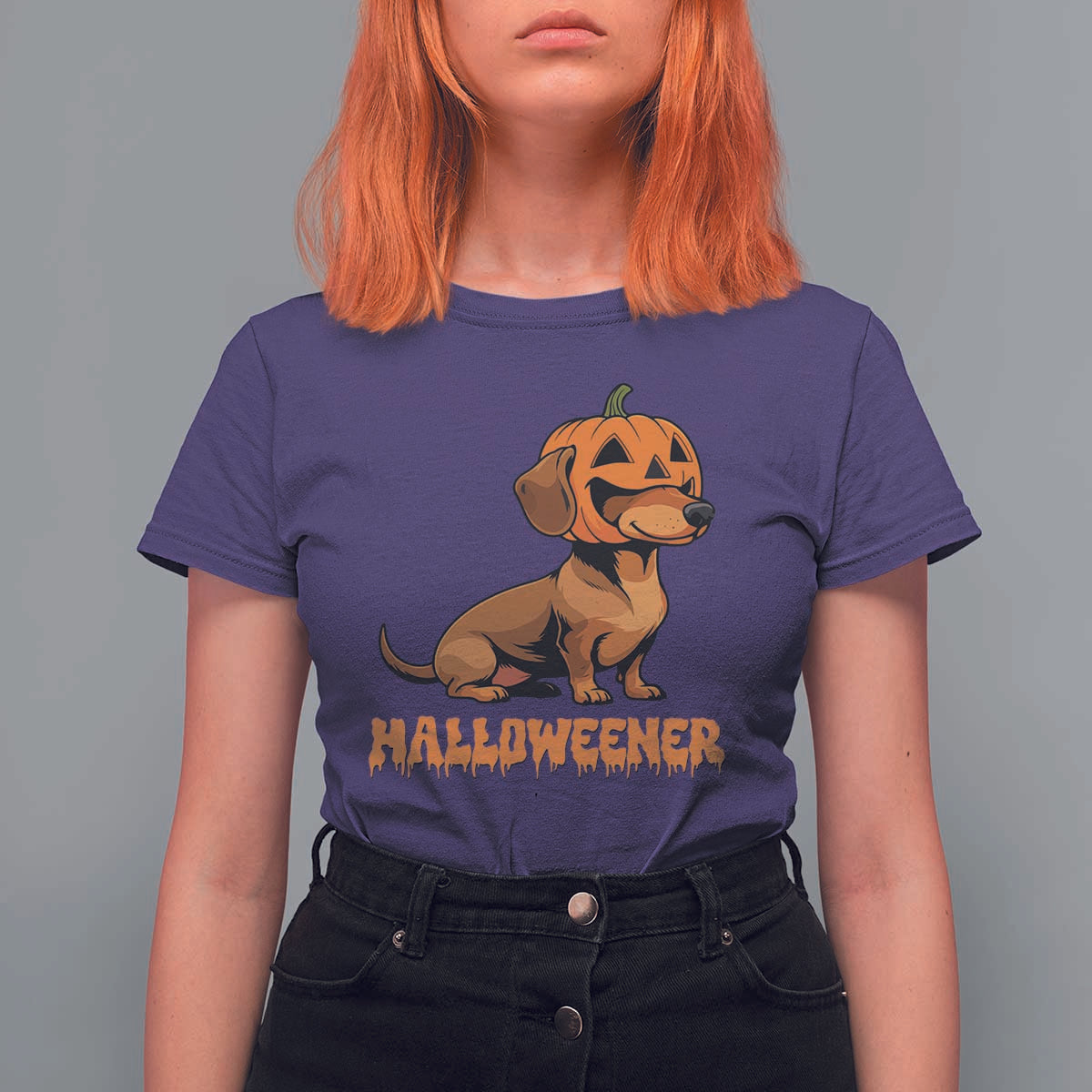 Funny Halloween Dachshund T Shirt For Women Halloweener Pumpkin Wiener Dog - Wonder Print Shop