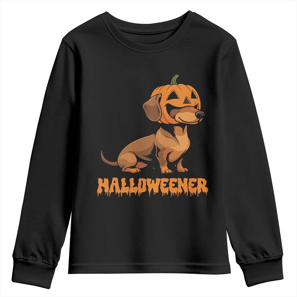 Funny Halloween Dachshund Youth Sweatshirt Halloweener Pumpkin Wiener Dog - Wonder Print Shop